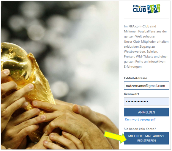 FIFA WM-Ticket kaufen - beim FIFA-Portal registrieren