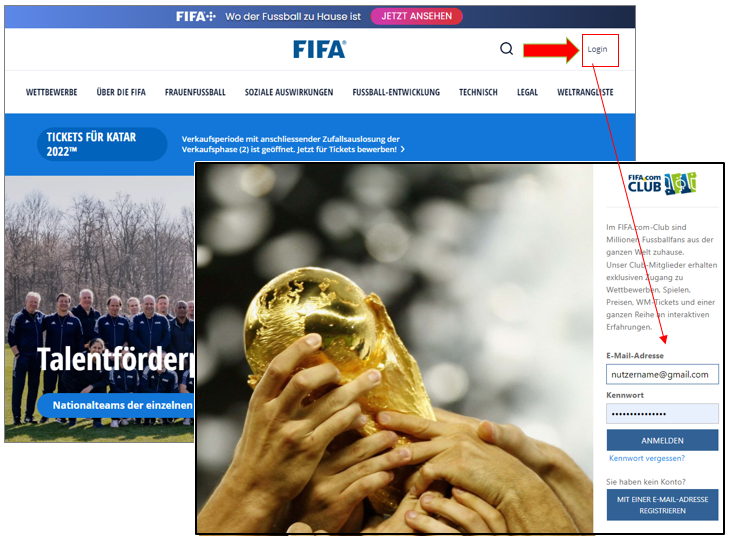 FIFA WM-Tickets online bestellen - Login am FIFA-Portal